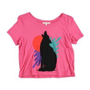 Title Unknown Womens Wolf Graphic T-Shirt, Pink, S, DM